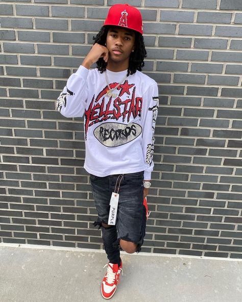 Lil Darius Outfit from April 8, 2023 | WHAT’S ON THE STAR? Lil Darius, Hype Clothing Boys, Gf Gifts, Tuff Fits, Off White Out Of Office, Drippy Outfit, Rapper Outfits, Drip Outfit Men, Hype Clothing