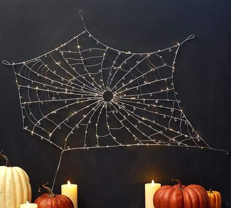 Lit Crystal Spider Web #affiliatelink Halloween Party Punch, Halloween Decorations Outdoor Porch, Pottery Barn Lighting, Crystal Spider, Outdoor Candles, Glass Pumpkins, Halloween Lights, Outdoor Porch, Halloween Home Decor