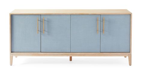 Blue Media Cabinet, Light Blue Sideboard, Pearl Bedroom, Tv Stand Lights, Blue Tv Stand, Blue Credenza, Blue Sideboards, House Florida, Stained Table