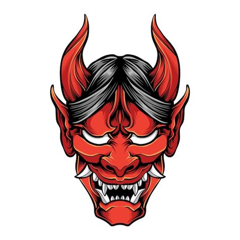 Red Oni Mask, Mascara Hannya, Folklore Poster, Mascara Oni, Oni Mask Tattoo, Oni Tattoo, Hannya Mask Tattoo, Demon Mask, Mask Drawing