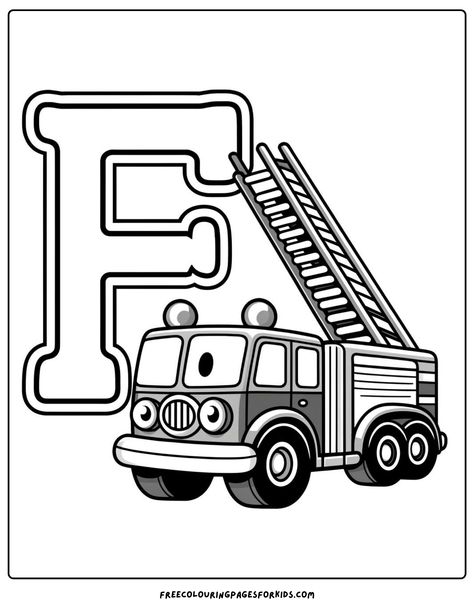 Enjoy endless fun and learn the alphabet with our free Letter F themed Firetruck coloring printable pages, perfect for kids to unleash their creativity — download your favorites now! Firetruck Coloring Pages Free Printable, F Coloring Pages, Fire Safety Week, Friendly Fox, Safety Week, Free Kids Coloring Pages, Learn The Alphabet, Kid Coloring Page, Fancy Flowers