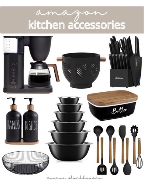 Matte black amazon essentials for the kitchen Black Kitchen Utensils Aesthetic, Matte Black Kitchen Accessories, Pretty Organization, Black Kitchen Accessories, Minneapolis Downtown, Downtown Condo, Black Cutlery, Matte Black Kitchen, Housing Ideas