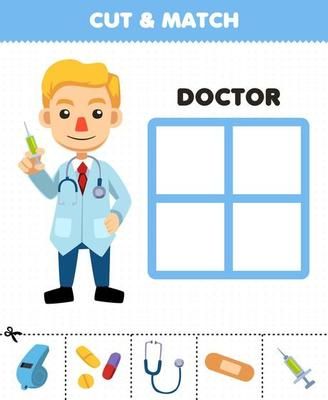 Education game for children cut and match the correct stuff for cute cartoon firefighter profession printable worksheet 10067652 Vector Art at Vecteezy Cartoon Firefighter, Cartoon Doctor, Class 2023, Cartoon Chef, Matching Worksheets, Game For Children, Hijab Cartoon, Community Helpers, School Age