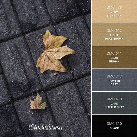 Colors That Compliment Grey, Bronze Color Palette, Embroidery Color Palette, Stitch Palettes, Color Thesaurus, Colour Coordination, Painting Corner, Black Color Palette, Bear Embroidery