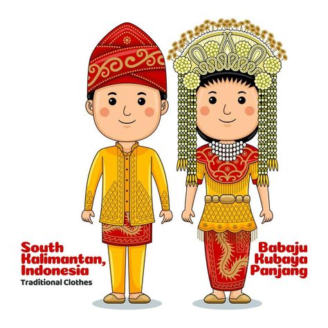 Indonesian Traditional Clothes, Indonesia Traditional Clothes, South Kalimantan, Indonesian Culture, Smart Box, Indonesian Art, Face Illustration, Traditional Clothes, Weeding