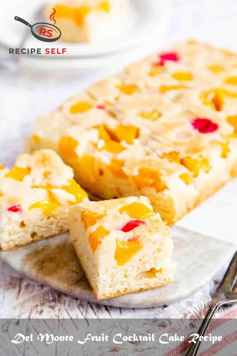 Del Monte Fruit Cocktail Cake Recipe Tinned Fruit Recipes, Fruit Cocktail Dump Cake, Fruit Cocktail Cobbler, Fruit Salad Cake, Easy Fruit Cocktails, Fruit Cocktail Cake, Chinese Fruit, Salad Cake, Simple Desserts