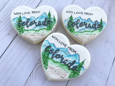 Mountain Cookies Decorated, Montana Cookies, Mountain Sugar Cookies, Mountain Cookies, Camping Cookies, Cookie Decorations, Decorated Cookies Tutorial, Cookies Ideas, Heart Cookie