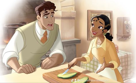 Disney Anime Style, Tiana And Naveen, Tiana Disney, Prince Naveen, Disney Romance, Princesa Tiana, Disney Princess Artwork, Princess Drawings, Disney Concept Art