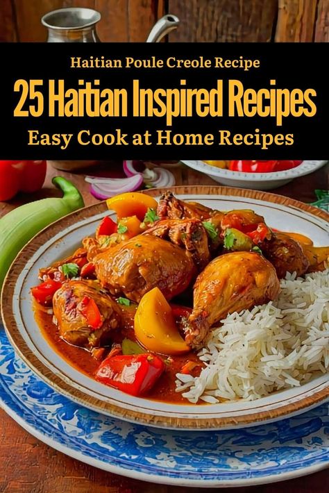 Haitian Poule Creole Recipe Haitian Chicken Recipe, Goat Meat Recipes, Black Rice Recipe, Haitian Recipes, Haitian Food, Creole Cooking, Recipes Authentic, Haitian Food Recipes, Caribbean Cuisine