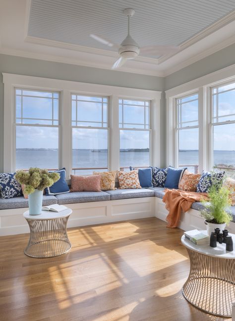 Check out our New England homes on the coast! www.davittdesignbuild.com Beachy Interior Design, Built In Window Seat, Window Seat Design, Sunroom Designs, Window Seats, Window Benches, Reading Nooks, Beach House Interior, Sunrooms