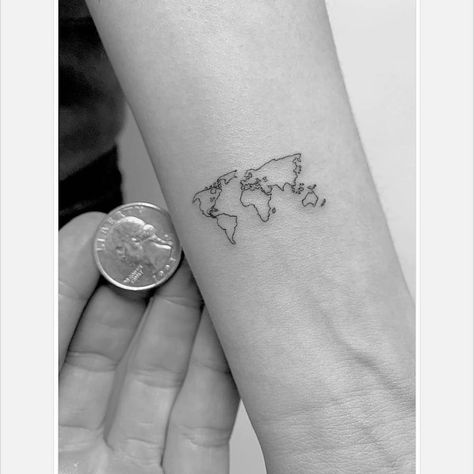 World Tattoos For Women, World Map Tattoo, Winter Tags, World Map Tattoos, Sunflower Tattoo Sleeve, Small Shoulder Tattoos, Inner Forearm Tattoo, Single Needle Tattoo, Map Tattoos