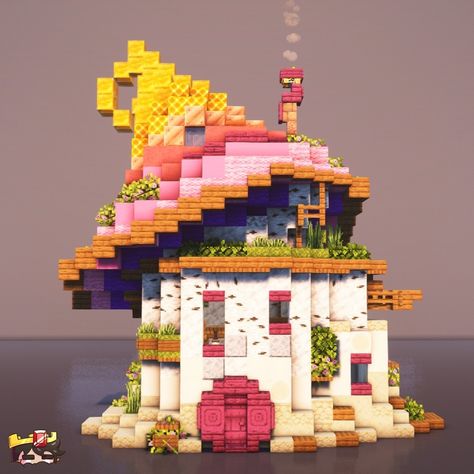 Fairy Theme Minecraft Builds, Sakura Builds Minecraft, Minecraft Teapot House, Flower House Minecraft, Minecraft Fairy Cottage, Minecraft Fairy House, Minecraft Cute House, Mc Builds, Minecraft Interior