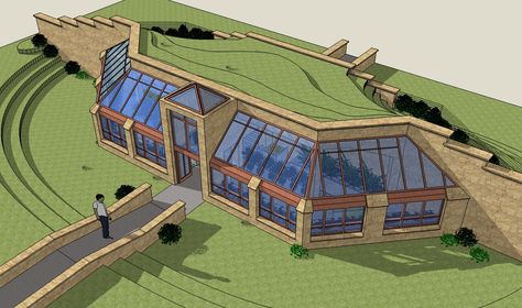 earthship greenhouse designs | production green house near Calgary, Canada in collaboration w/ Madeen ... Earth Sheltered Homes Plans, Earthship Exterior, Efficient Architecture, Earthship Design, Greenhouse Design, Earth Sheltered Homes, Eco Buildings, Earthship Home, Earth Sheltered