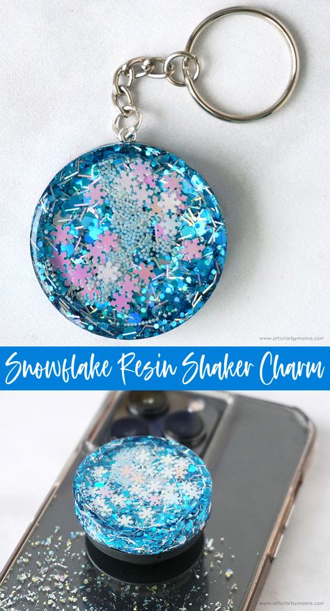 Snowflake Keychain, Uv Resin Shaker, Resin Shaker Charm, Resin Shakers, Snowflake Resin Ornament, Shaker Charm, How To Make Resin, Winter Words, Disposable Gloves