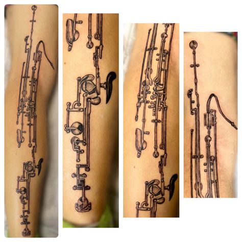 Instrument Tattoo, Bassoon Tattoo, Music Tattoo Saxophone, Bassoon Drawing, Bassoon Aesthetic, Baritone Saxophone Drawing, Saxophone Tattoo, Bassoon Instrument, Bassoon