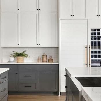 White Upper Cabinets Dark Lower Cabinets Design Ideas White Upper Cabinets Dark Lower, Black Lower Cabinets, Dark Lower Cabinets, Shiplap Trim, White Upper Cabinets, Bria Hammel Interiors, Bria Hammel, Contemporary Cabinet, Lower Cabinets