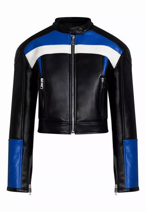 Leather Racer Jacket, Planet Fashion, Racer Jackets, Womens Leather Biker Jacket, Models Off Duty Style, Outfit Essentials, Blue Leather Jacket, Fashion Usa, Biker Outfit