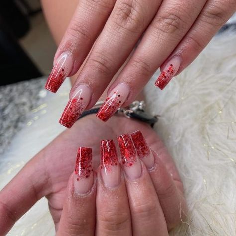 90 Best Ombre Nails To Try in 2023 Red Ombre Nails Design, Ombre Red And White Nails, Red And White Ombre Nails Acrylic, Christmas Ambre Nails Ombre, Ombré Holiday Nails, Red Glitter Ombre Nails Acrylic, 2024 Ombre Nails, Red And Pink Ombre Nails, Red And White Ombre Nails