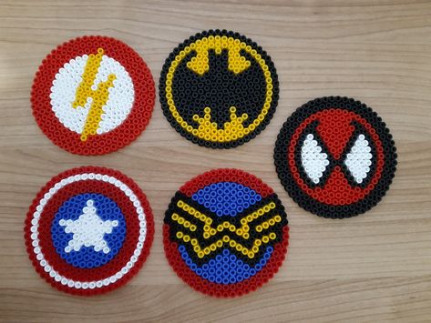 Marvel Hama Beads Patterns, Coaster Perler Bead Patterns, Marvel Coasters, Hama Beads Coasters, Melty Bead Designs, Melty Bead Patterns, Perler Art, Hama Beads Design, Perler Bead Templates