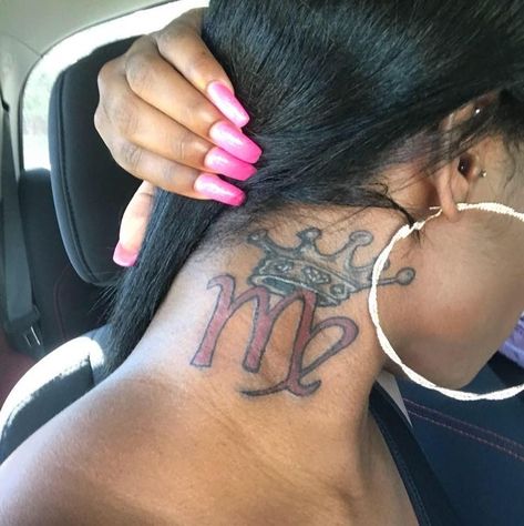 Cool Tattoos For Black Women, Female Neck Tattoo Black Women, Baddie Neck Tattoos, Tatted Angel, Baddie Tattoos, Crown Tattoos, Girl Neck Tattoos, Virgo Tattoo, Beautiful Tattoos For Women