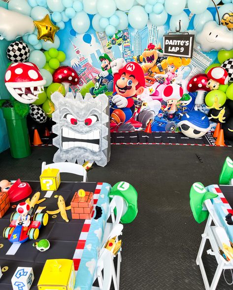 Mario, Mario kart, Mario birthday, mario kart birthday, mario kart party, diy mario, diy mario kart, diy mario decor, mario decor, mario decoration, dollar tree diy, mario table set up, mario kart kids table set up, Mario kart backdrop set up, mario kart ballon garland, mario ballon garland. Mario Kart Backdrop, Mario Kart Party, 4 Birthday, Super Mario Party, Mario Birthday, Mario Party, Mario Kart, 6th Birthday, Bathroom Shelves