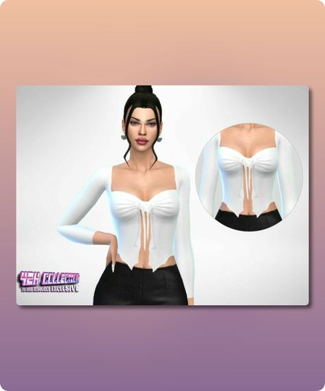 Sims 4 Clothing CC: Y2K     White TOP By Puresim Sims 4 Cc Download, Strawberry Dress, Ankle Tie Sandals, Best Sims, White Long Sleeve Top, Female Clothing, Hair Food, Sims 4 Clothing, Sims 4 Cc