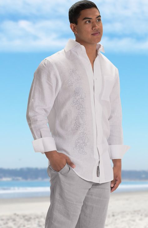 Banbarra- White With Silver Gray Embroidery, Silver Gray Pants Beach Wedding Groom Attire, Mens Beach Wedding Attire, Beach Wedding Men, Beach Wedding Groomsmen, Beach Wedding Groom, Beach Wedding Outfit, Beach Wedding Attire, Mens Wedding Attire, Groom Wedding Attire