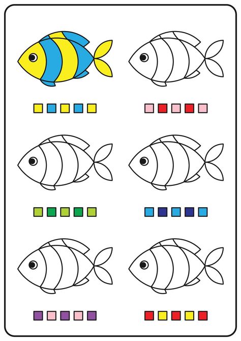 Instructional coloring pages, educational games for children, printable preschool activity worksheets. Simple cartoon vector illustration of colorful objects to learn colors. Coloring cute fish. Coloring Pages Educational, Coloring For Preschool, Simple Activities For Preschoolers, Pre School Games, Colors Activities For Kids, Children Activities Preschool, Colors Activities Preschool, Educational Games For Children, Colorful Objects