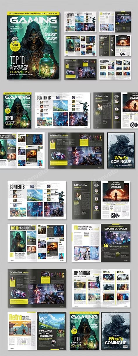 Gaming Magazine Template, Print Templates | GraphicRiver Gaming Magazine Layout, Game Magazine Layout Design, Presentation Layouts, Gaming Magazine, Game Magazine, Video Game Magazines, Gaming Magazines, Indesign Layout, Presentation Layout