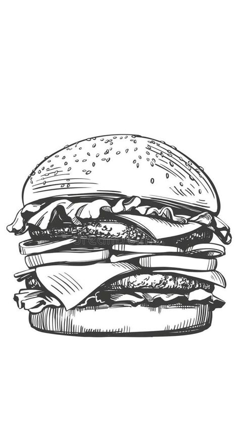 Burger Drawing, Panini Hamburger, Food Sketch, Black And White Art Drawing, Food Graphic Design, Photo Editing Services, Logo Restaurant, Graphic Design Fun, Food Drawing