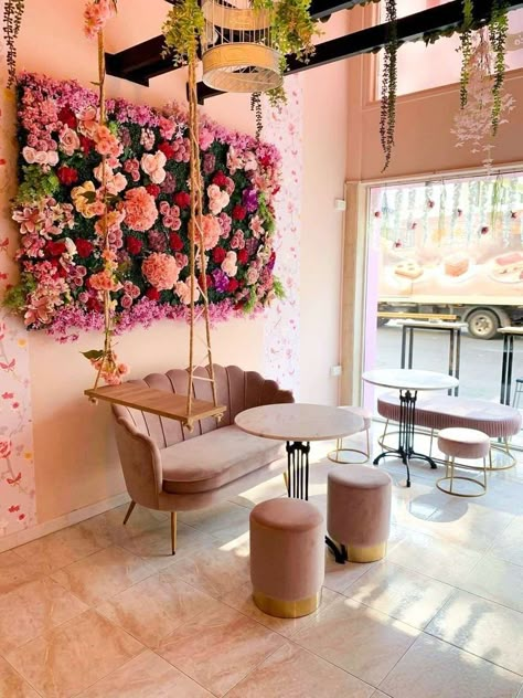 Romance Bookstore, Girly Coffee Shop, Bookstore Interior, Cafe Board, Cafe Design Inspiration, Bakery Shop Interior, Beauty Shop Decor, Summer Rae, Flower Shop Interiors