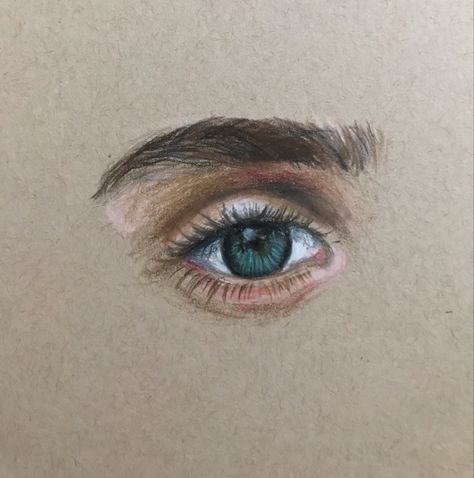 Tanned Paper Drawing, Colored Pencil Eye Drawing, Toned Tan Paper Drawing, Toned Tan Paper Art, Toned Tan Drawing, Tan Paper Drawing, Colored Pencil Eye, Pencil Eye Drawing, Draw Learning