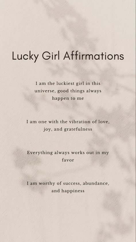 lucky girl affirmations Daily Affirmations For Overthinkers, 2024 Daily Affirmations, Im So Lucky Affirmations, Lucky Girl Journal Prompts, Morning Affirmations Aesthetic, Lucky Girl Manifestation, I Am Lucky Affirmation, That Girl Affirmations, Lucky Girl Affirmations