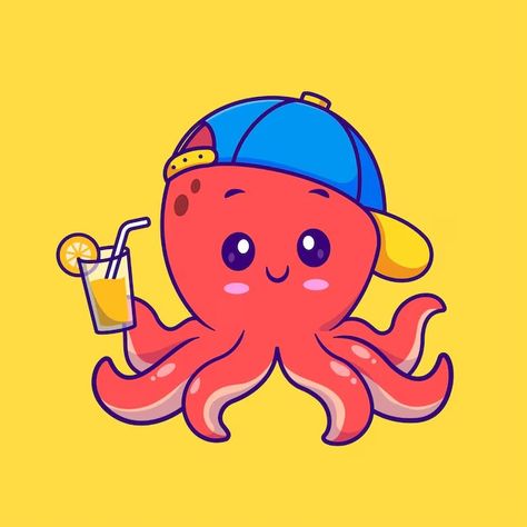 Catalyststuff | Freepik Octopus Cartoon Drawing, Cute Cartoon Octopus, Octopus Cartoon, Octopus Vector Art, Octopus Illustration Graphic Design, Octopus Vector Illustration, Chi Bi, Hat Cartoon, Octopus Illustration