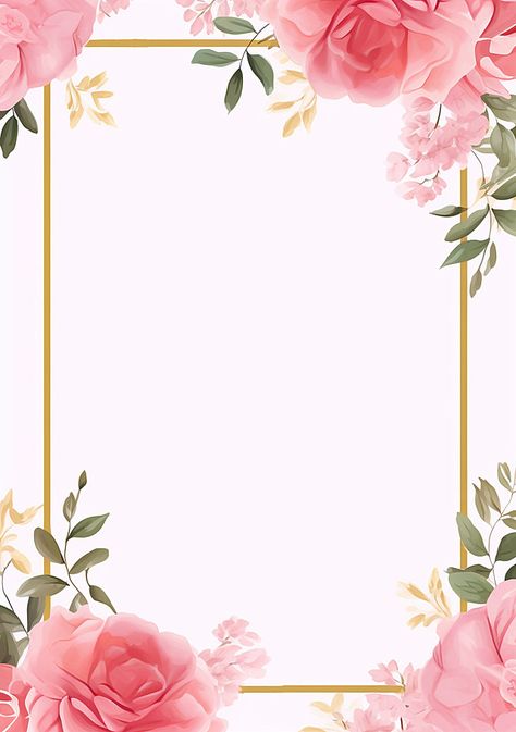 moldura floral rosa com moldura dourada Pink Frame Background, Watercolor Flower Invitation, Floral Frame Design, Pink Floral Background, Free Wedding Cards, Pink Flower Arrangements, Framed Floral Prints, Hexagon Wedding, Flower Frame Png