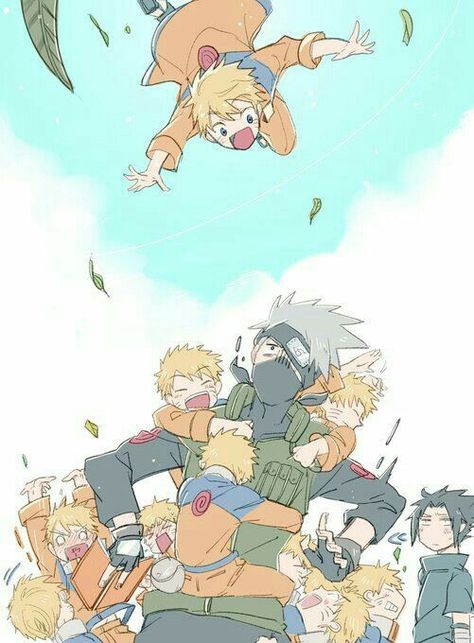 Kakashi, Naruto, cute, falling, hugging, Sasuke, clones; Naruto Sasuke And Naruto, Naruto Team 7, Naruto Fanart, Naruto Teams, Naruto Images, Kakashi Sensei, Naruto Fan Art, Naruto Sasuke Sakura, Naruto Comic