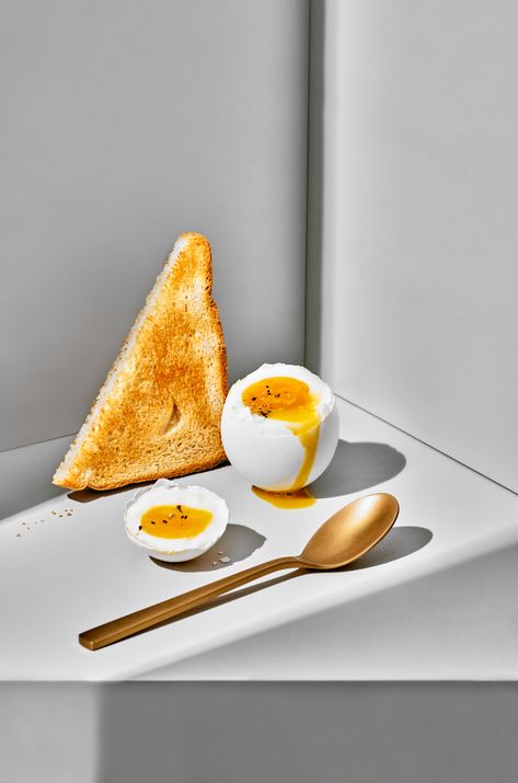 Toast, egg, and runny yolk ready for breakfast in a surreal composition with a golden spoon. © Copyright Suzanne Clements. All rights reserved. #abstract #food #photography #breakfast #softboiled #egg #soft boiled #brunch #runny yolk #yolk Abstract Food Photography, Breakfast Minimal, Brunch Moodboard, Food Photography Breakfast, Surreal Composition, Eggs Photography, Egg Photography, Photography Breakfast, Egg And Toast