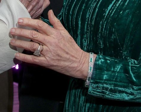 The Queen Mother’s Emerald Cartier Bracelet for Queen Camilla at Grosvenor House Strathmore Rose Tiara, The Queen Mother, Vanessa Redgrave, Grosvenor House, Joanna Lumley, Book Dress, Queen Camilla, Cartier Bracelet, Art Deco Bracelet