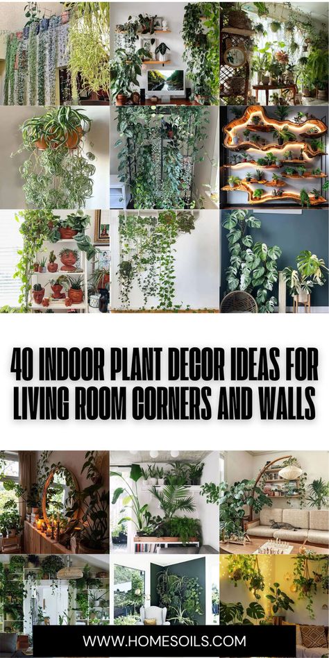 Discover 40 creative ways to transform your living room corners with indoor plant decor. From Plant Portraiture Studios to Tropical Escapes, these ideas will help you create a green sanctuary that brings life and tranquility to your space. #IndoorPlants #LivingRoomDecor #GreenLiving Houseplant Display Living Room, Trailing Indoor Plants, Trailing Plants Indoor Ideas, Living Room Plant Decor Ideas, Plant Ledge Decorating Ideas, Indoor Plant Wall Ideas, Plant Wall Ideas Indoor, Plant Room Ideas, Indoor Plants Decor Living Room