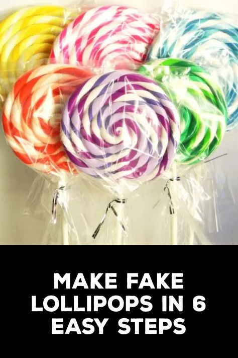 How to Make Fake Lollipops Peppermint Lollipop Diy, Diy Suckers Lollipops Decor, Diy Lollypop Decor, Balloon Lollipop Diy, Diy Candy Tree Decorations, How To Make Large Fake Lollipops, How To Make Giant Lollipops, Lollipop Prop Diy, Felt Lollipop Diy