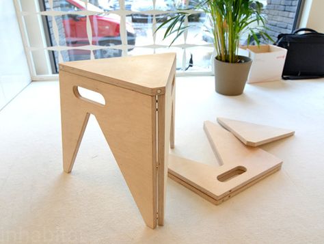 Knockdown Furniture, Flat Pack Chair, Folding Stool Design, Folding Stools Wooden, Plywood Furniture Plans, Folding Wooden Stool, Collapsible Stool, Foldable Stool, Recycle Design