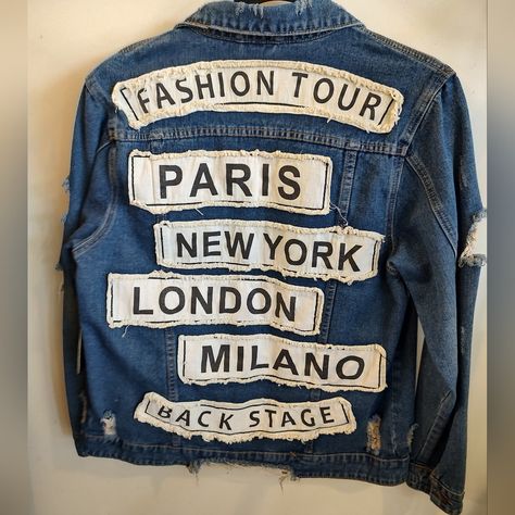 Jean Jacket Distressed American Bazi Paris New York Runway Small Runway Jacket Oversized Small Distressed 20" Armpit To Armpit 26" Length Long Distressed Denim Jacket, Trucker Jacket Women, Frayed Denim Jacket, Hooded Jean Jackets, Gap Denim Jacket, Navy Denim Jacket, Jean Jacket Patches, Anthropologie Jeans, Custom Denim Jacket