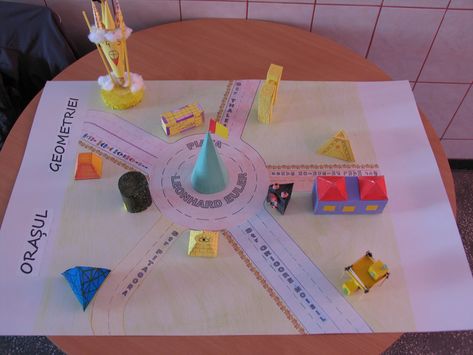 project The City of Geometry - buildings are geometric solids and the streets are called by known mathematicians Geometry City Math Project, Math City, Geometry Project, Shapes Project, Geometry Projects, City Project, Maths Ideas, Math Tutorials, Geometric Sculpture