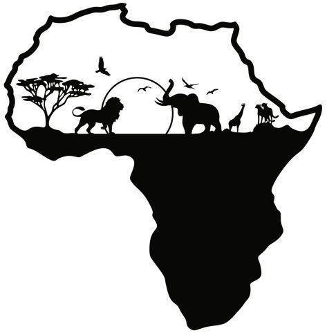 Africa Silhouette, Africa Drawing, Africa Tattoos, African Tattoo, Afrique Art, Tree Coloring Page, Home Tattoo, Africa Art, Animal Silhouette