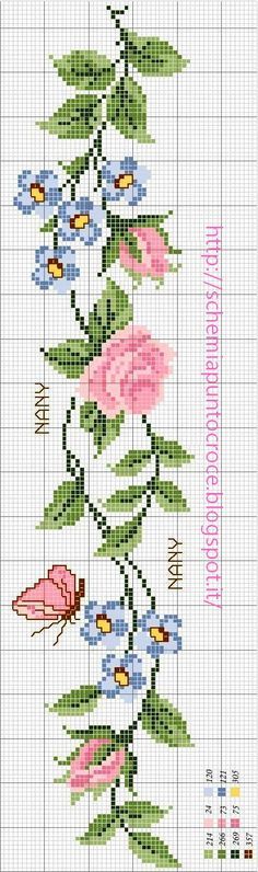 Wildflower forget-me-nots cross stitch. Cross Stitch Border Pattern, Bargello Needlepoint, Pola Kristik, Cross Stitch Patterns Flowers, Cross Stitch Bookmarks, Pola Sulam, Cross Stitch Borders, Floral Cross Stitch, Cross Stitch Rose