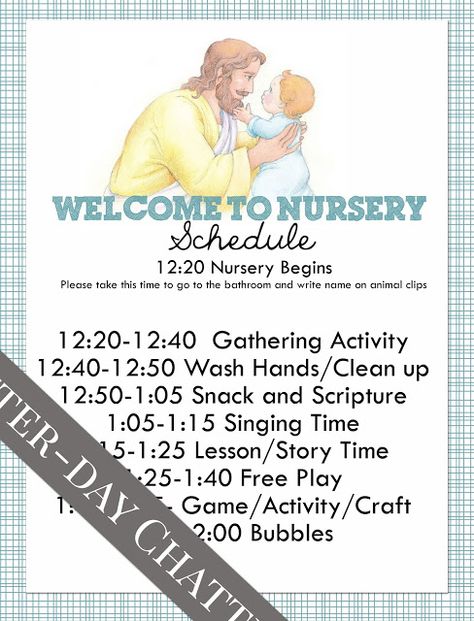 Latter-Day Chatter: Nursery Schedule and Roll   Includes a nursery info sheet for parents to fill out! #LatterdayChatter #LDS #Nursery Nursery Lesson Ideas, Lds Nursery, Primary Presidency, Lds Lessons, Primary Ideas, Mormon Temples, Nursery Activities, Church Nursery, Visiting Teaching