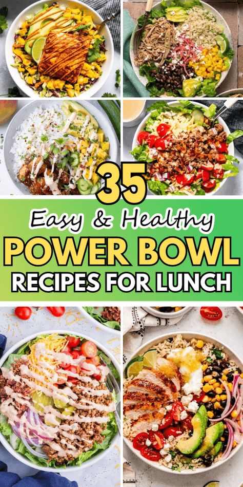 Need healthy power bowl recipes that are simple to make? Our 35 recipes feature options like peanut chicken bowls, rotisserie chicken bowls, and high protein breakfast bowls. Save this pin to enjoy quick and easy meals for lunch, dinner, and breakfast. Healthy Easy Bowl Recipes, Dinner Power Bowls, Quick Dinner Bowls, Best Bowls Recipe, Easy Healthy Lunch Bowls, Quick And Healthy Lunch Recipes, Easy Lunch Bowl Ideas, Ww Lunch Bowls, Healthy Pre Made Meals