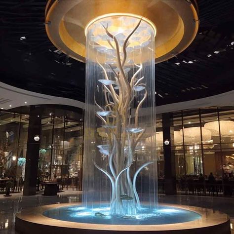 indoor fountain sculpture,indoor fountain,enclosed water fountain,metal tree water fountains,tree water fountain,tree fountain,metal fountain sculpture,metal fountain,fountain sculpture,hotel fountain,hotel water fountain,restaurant water fountain Water Fountain Indoor, Metal Tree Sculpture, Fountain Sculpture, Outdoor Waterfall Fountain, Sculpture Fountain, Statue Fountain, Modern Foyer, Modern Fountain, Mermaid Sculpture