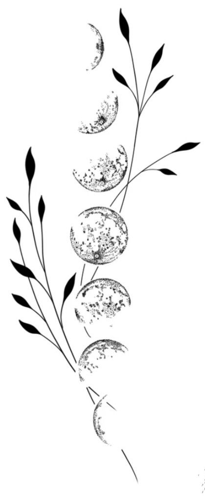 Moon Leaf Tattoo, Spinal Tattoo Women, March Tattoo, Holly Tattoo, Moon Cycle Tattoo, Spinal Tattoo, Moon Phases Tattoo, Wrap Tattoo, Tattoos For Women Flowers