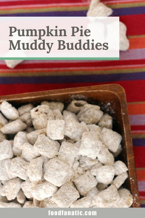 Make Pumpkin Pie Muddy Buddies with pumpkin pie spice for a fun fall treat! Great as a party snack or a simple treat to have around the house. Easy Puppy Chow Recipe, Easy Puppy Chow, Savory Apple Recipes, Puppy Chow Recipe, Munchies Recipes, Pumpkin Breakfast Recipes, Muddy Buddies Recipe, Chow Recipe, Healthy Pumpkin Bread